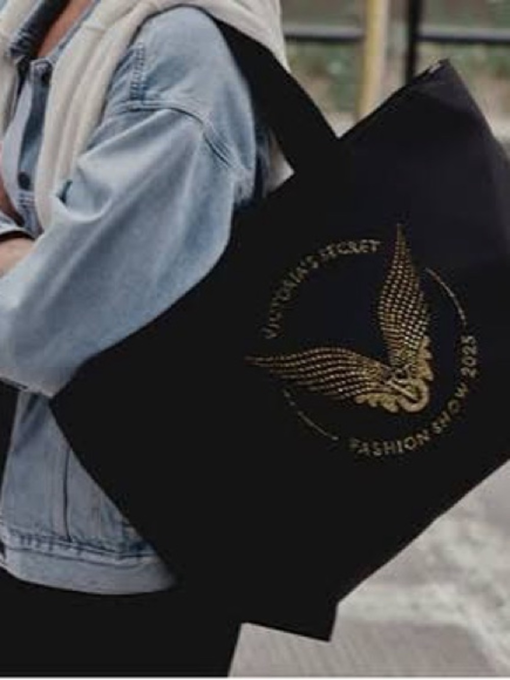 Victoria's Secret Black Tote with Gold Stud Wing Logo